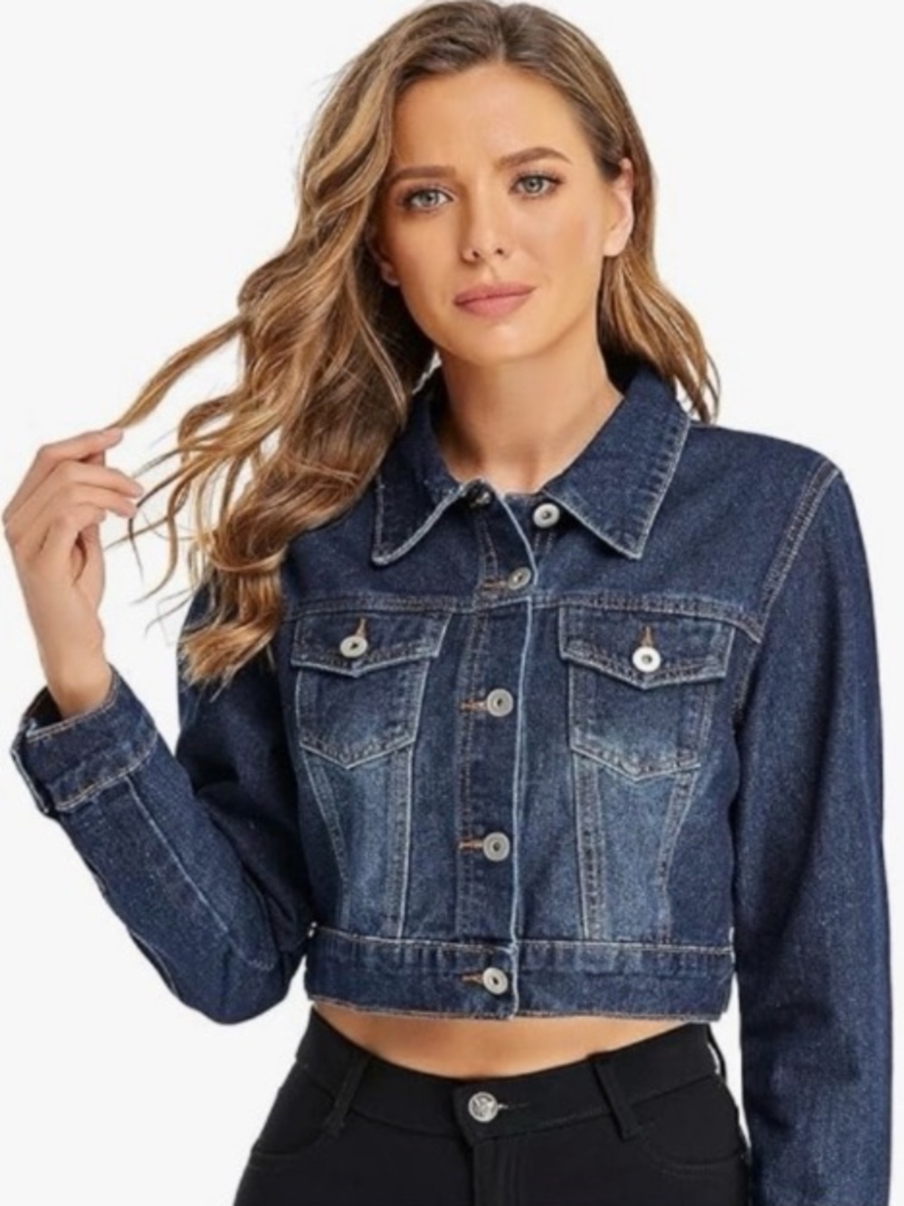 Arizona Jean Company Dark Blue Cropped Denim Jacket